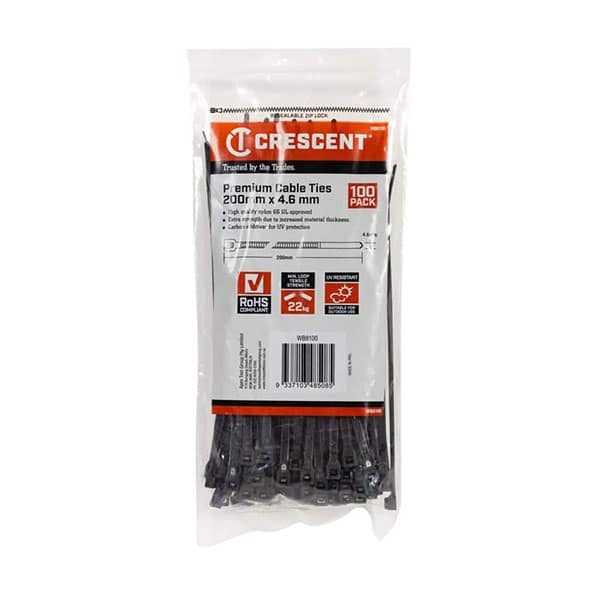 TIE CABLE BLACK 200MM X 4.6MM PK100