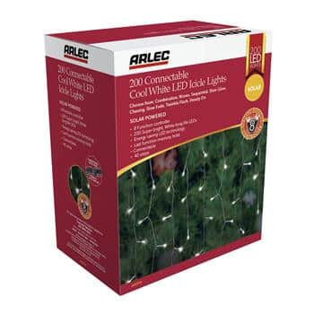 Arlec LED Solar Connect Icicle Fairy Light Cool White - 200 Pack